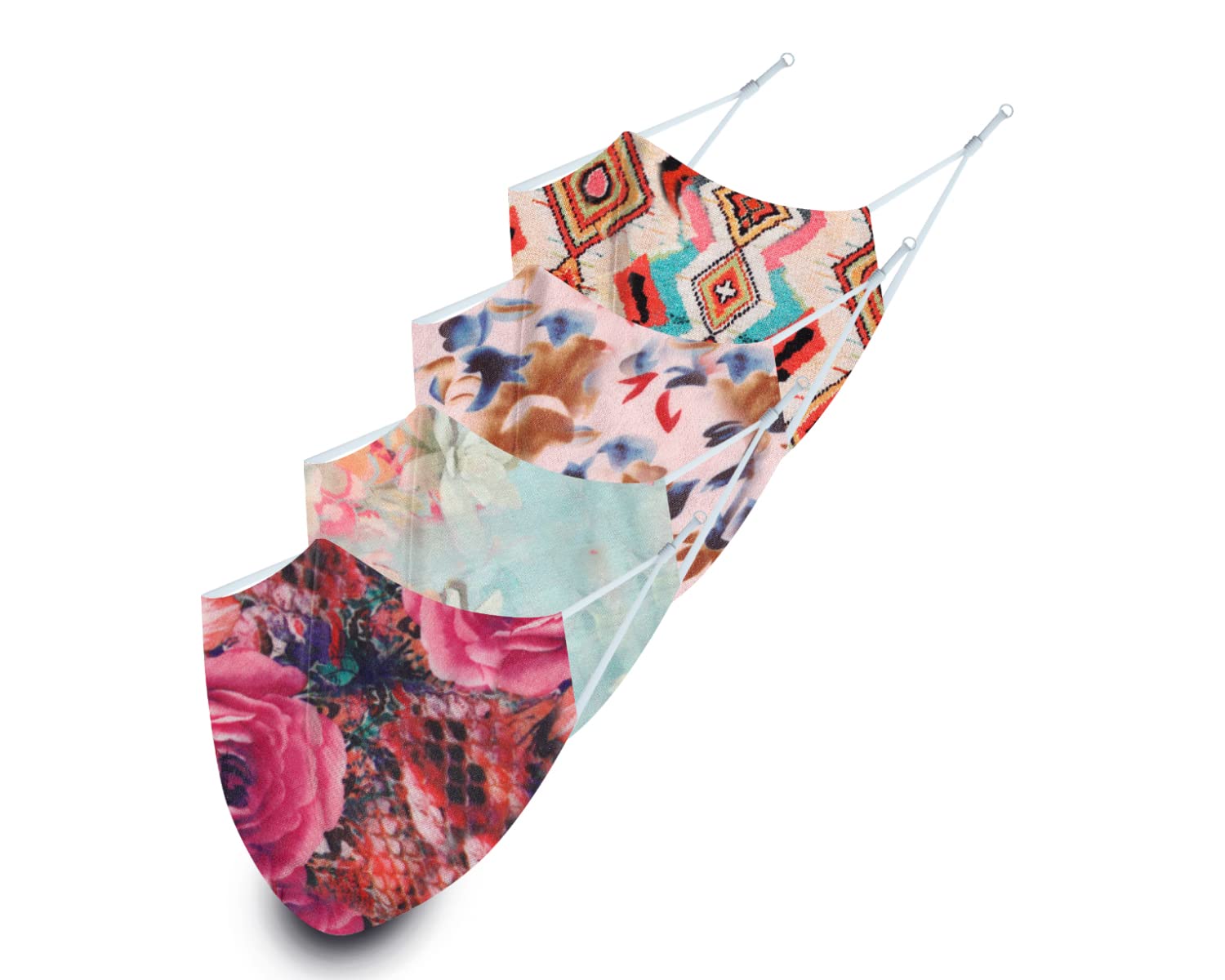 VAMAA TEXTRENDS4 Layer Womens Cloth Face Mask with Outdoor Protection, Breathable, Washable, Light Weight, Comfortable, Reusable & Adjustable Ear Loop Bamboo Viscose Mask (Multi-colour) Pack of 4