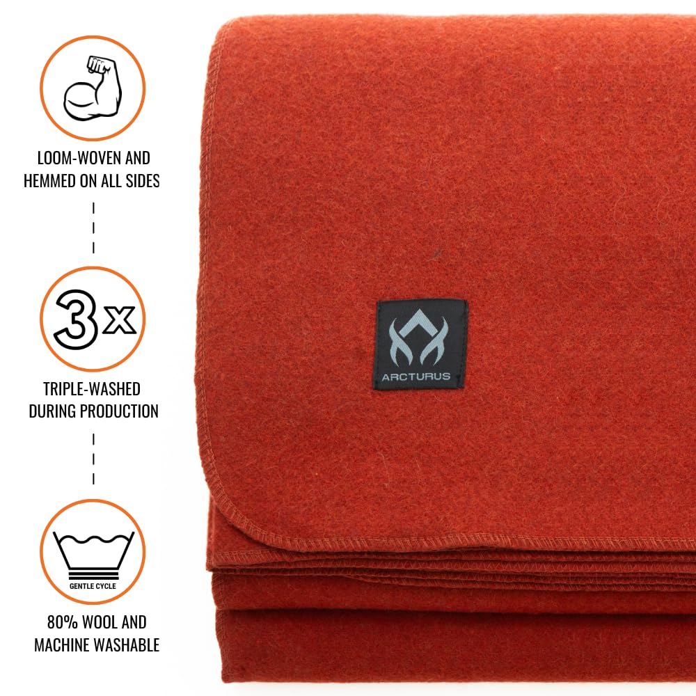 Arcturus Manta de lana militar, cálida, gruesa, lavable, ideal para exteriores, camping, manta de estadio, pícnics, viajes, kits de supervivencia para coche y bushcraft, grande 64 x 88 pulgadas, 4.4