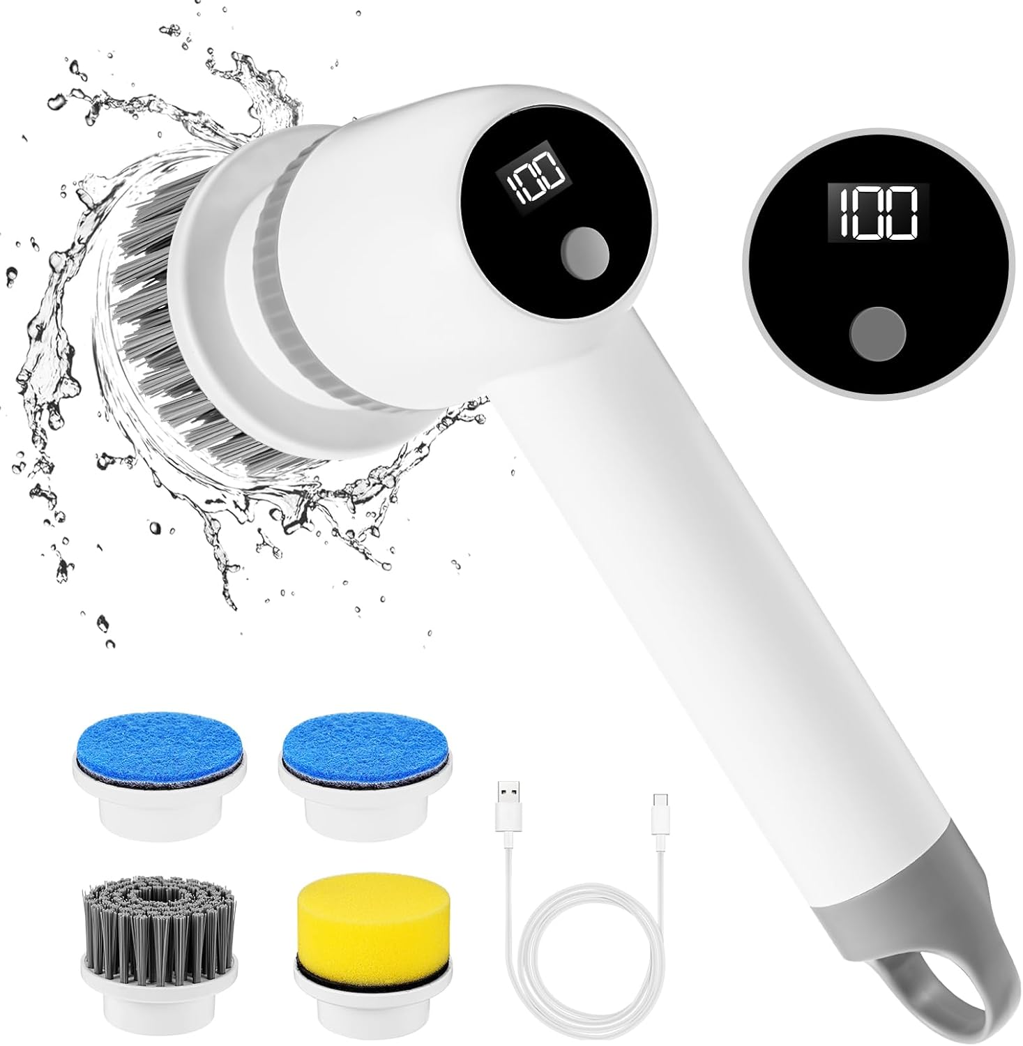 Spazzola per la pulizia Spazzola elettrica per la pulizia delle finestre portatile con 4 testine, 2 velocità, Lavasciuga elettrica senza fili per la pulizia della cucina, del bagno - Immagine 1