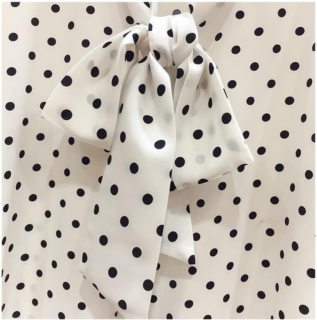Women Chiffon Shirts Long Sleeve Polka Dot Bow Tie Blouses Casual Stand Collar Women Tops