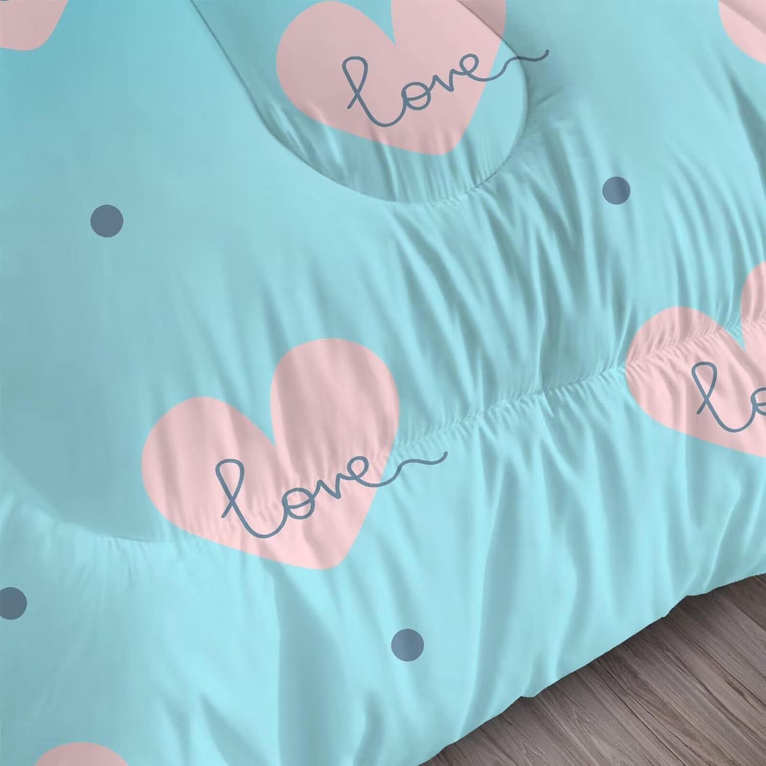 Heart Shaped Comforter Set Full/Queen Size Blue Gradient Bedding for Kids Girls Teen Women Bedroom Decor Love Aesthetic Quilt Bed Sets, 1 Comforter 2 Pillowcases