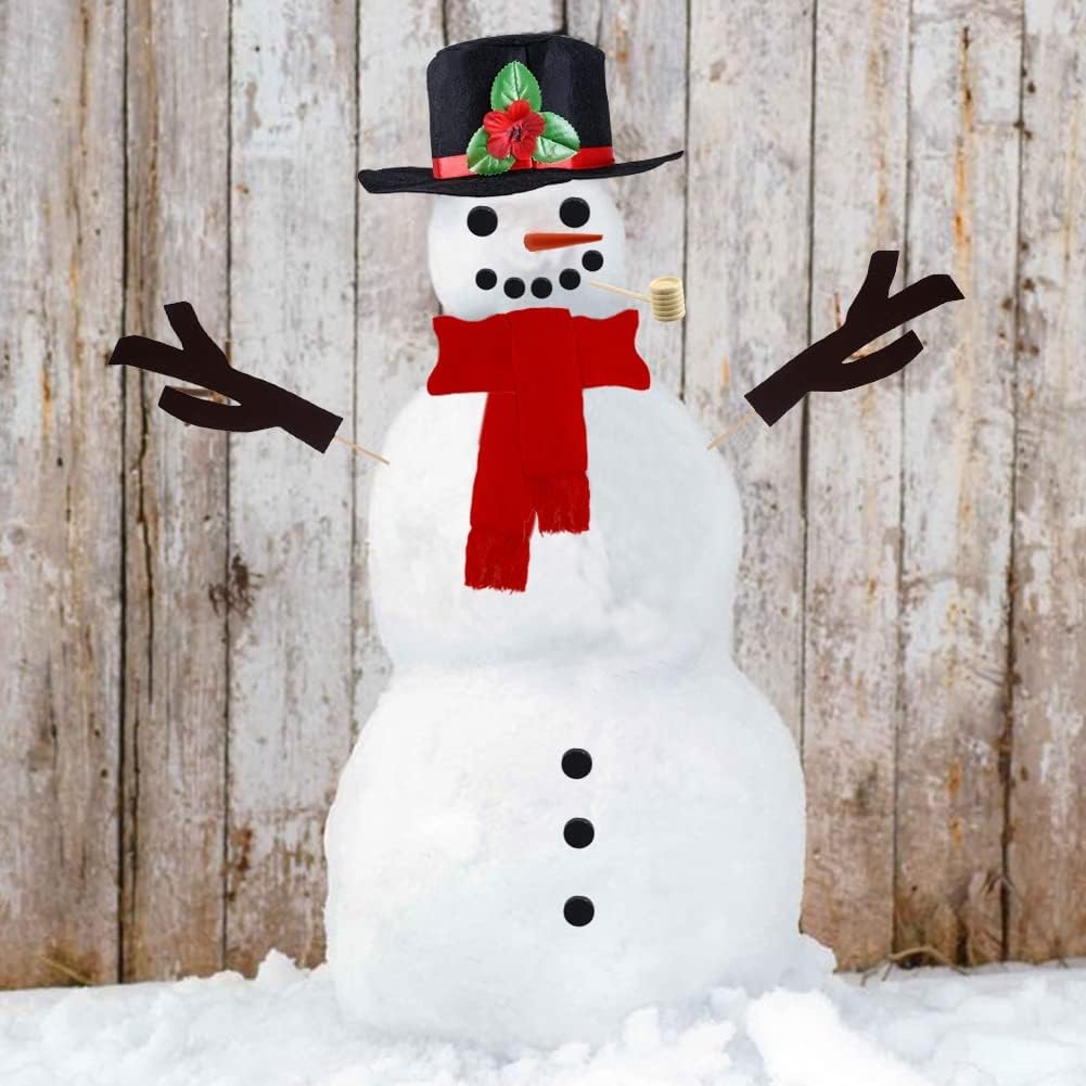 winemana Snowman Decorating Kit Snowman Dressing Making Kit for Winter Christmas Outdoor Snowman Decoration, 16 Pcs