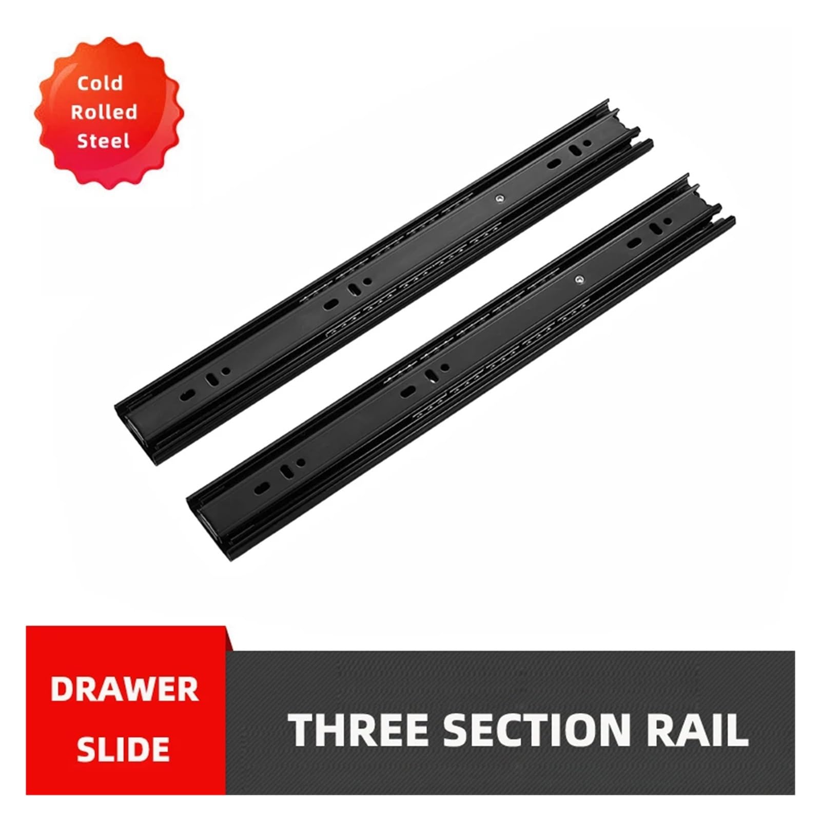 Binario per cassetti in Acciaio Laminato a Freddo Nero, Guide scorrevoli a Tre sezioni, Guide scorrevoli a 3 Vie da 8 a 20 Pollici (Dg203 8 Pollici),Dg203 8 inch