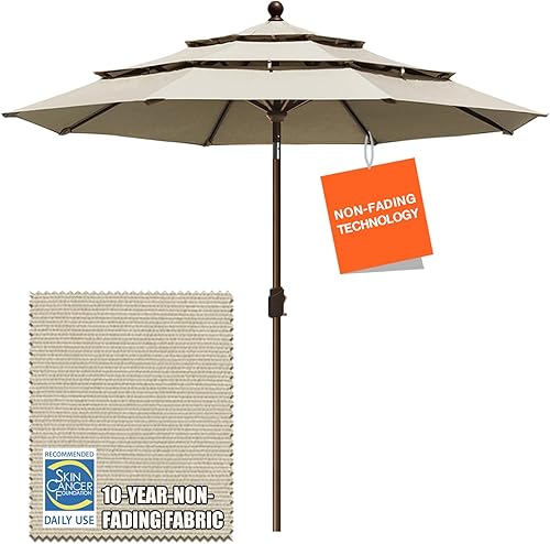 Miniatura 1 de EliteShade Sunumbrella - Sombrilla de patio de 9 pies y 3 niveles, para mercado, exteriores, mesa, no se decolora, con ventilación, color beige