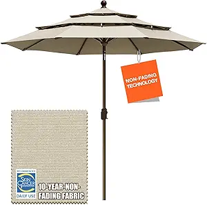 EliteShade USA 10-Year-Non-Fading 9Ft 3 Tiers Market Umbrella Patio Umbrella Outdoor Table Umbrella with Ventilation, Antique Beige