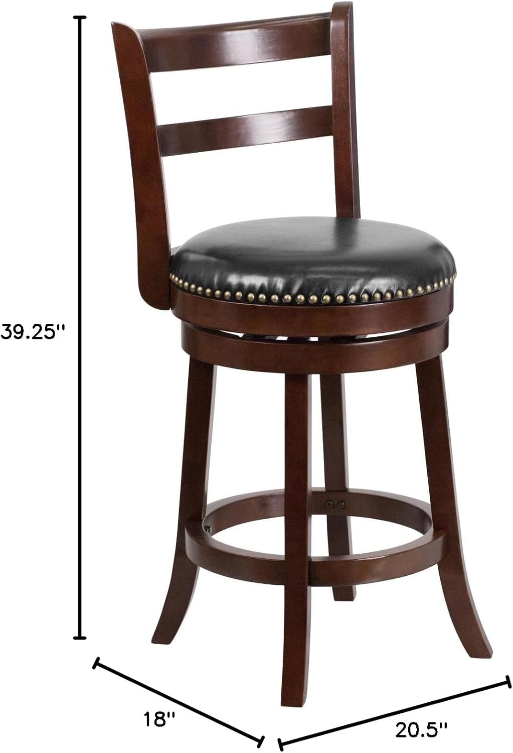 Flash Furniture Ronnie 26'' High Cappuccino Wood Counter Height Stool with Single Slat Ladder Back and Black LeatherSoft Swivel Seat