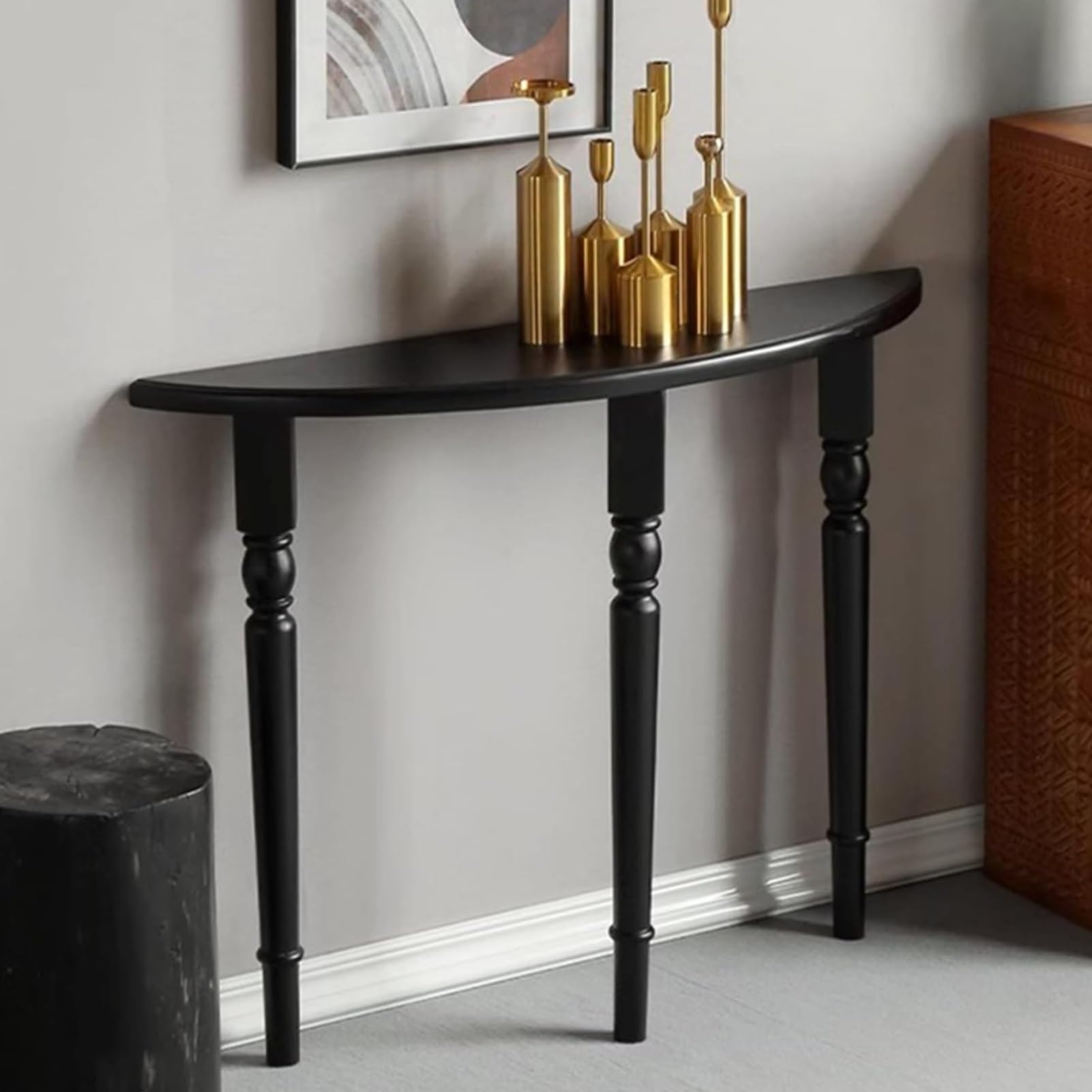 MESCXTY Solid Wood Half Moon Console Table, Narrow Entryway Table for Small Spaces, Semi-Circle Hallway & Foyer Accent Tables - Living Room, Entry, Apartment(Black,27.5 * 9.8 35.4in)