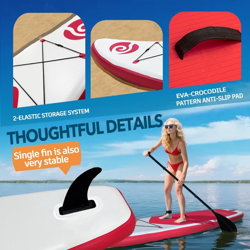 10'6"×32" Wide Inflatable Stand Up Paddle Board Fishing Paddle Board Yoga Board with Durable SUP Accessories & Carry Bag 2 Person Non-Slip Comfort Deck for Youth & Adults