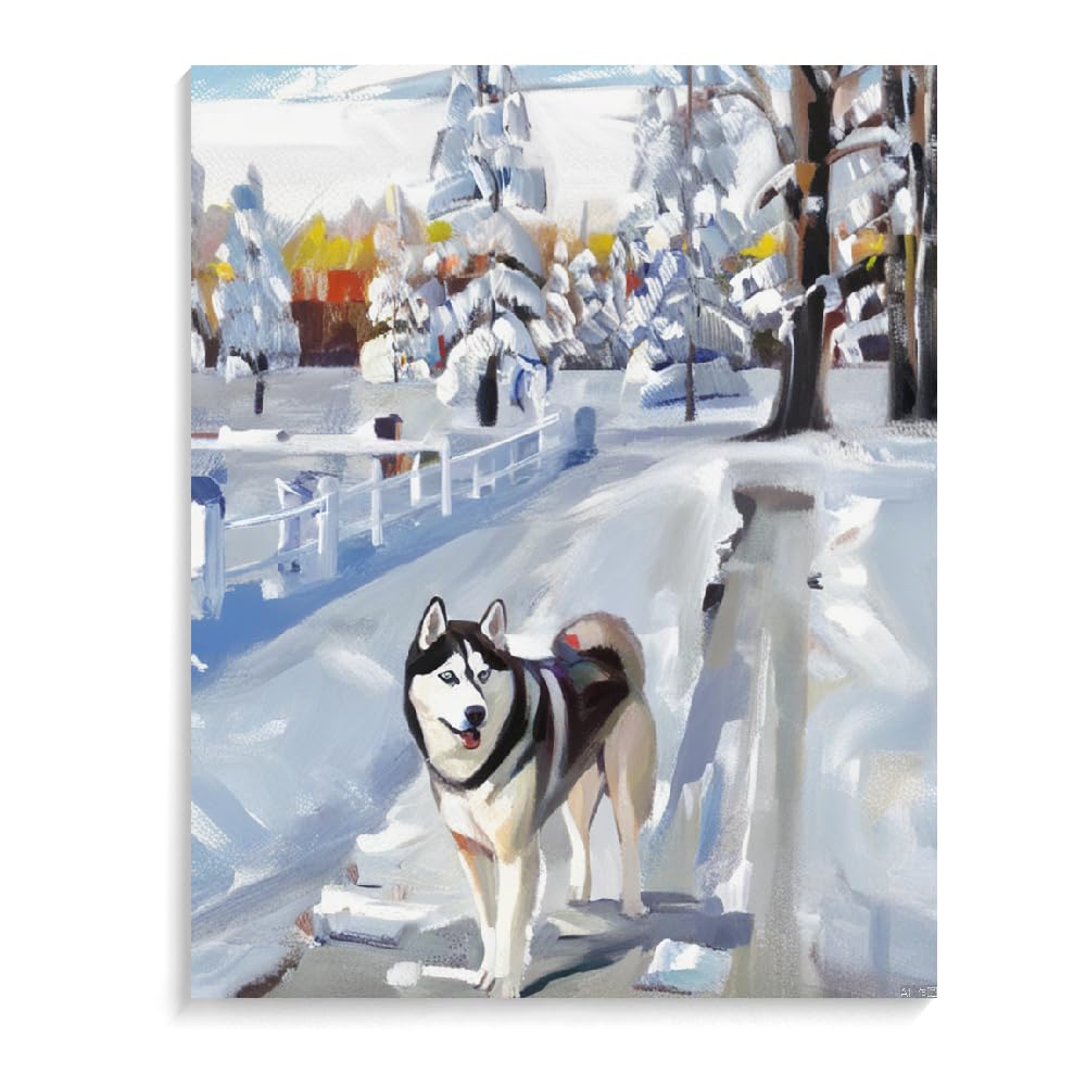 Paint by Numbers for Adults Siberian Husky dogDIY Acrylic Watercolor Oil Painting by Number On Canvas Paint for Home Wall Decor 16x20inch(40x50cm) Frameless