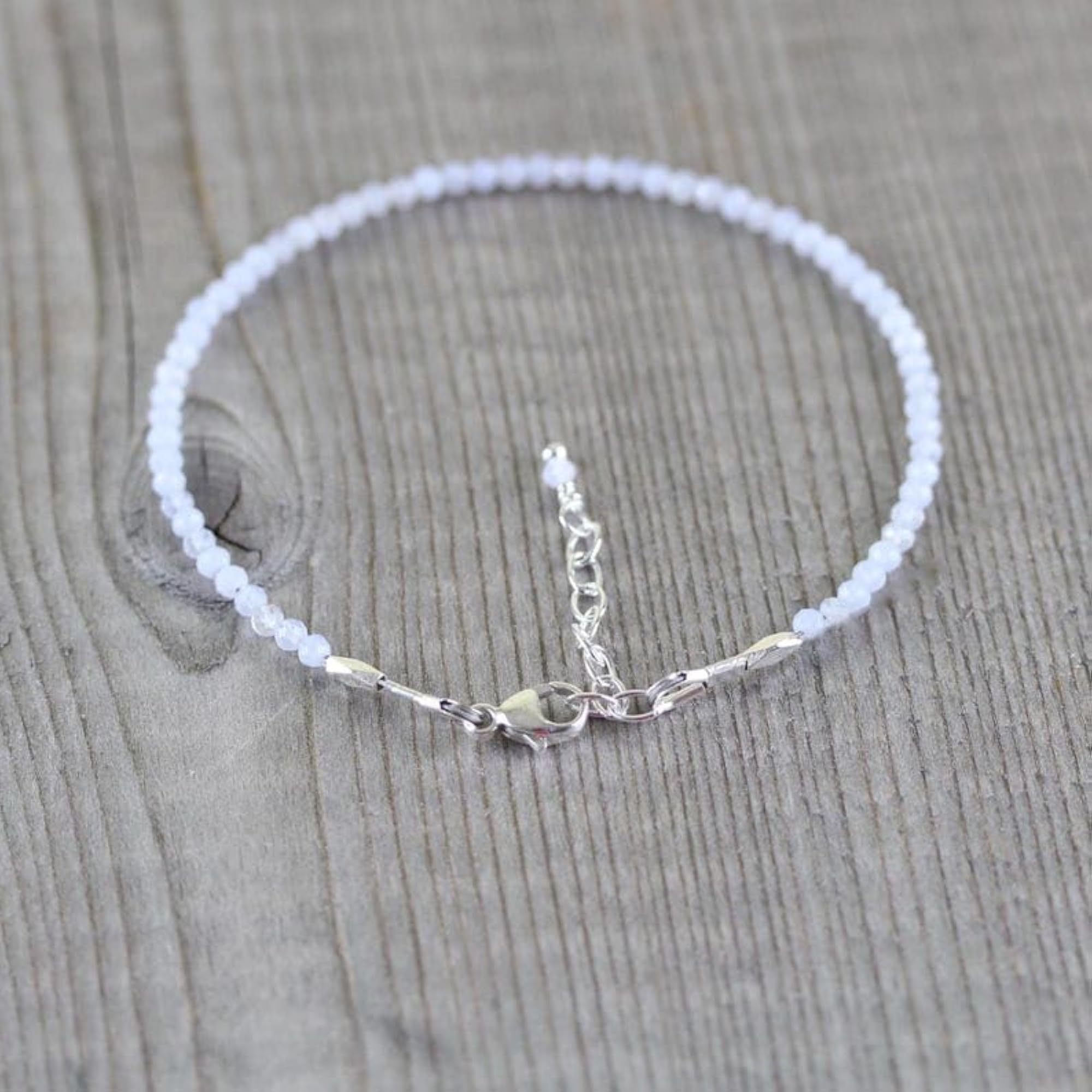 Botswana Agate Round Beaded Bracelet with Silver Plated Clasp, Adjustable