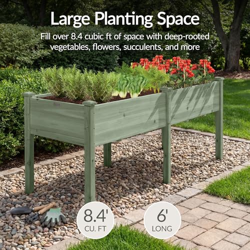 Image of Best Choice Products 72x24x30in Raised Garden Bed, Elevated Wood Planter Box Stand for Backyard, Patio, Balcony w /Divider Panel, 6 Legs, 300lb Capacity - Sage