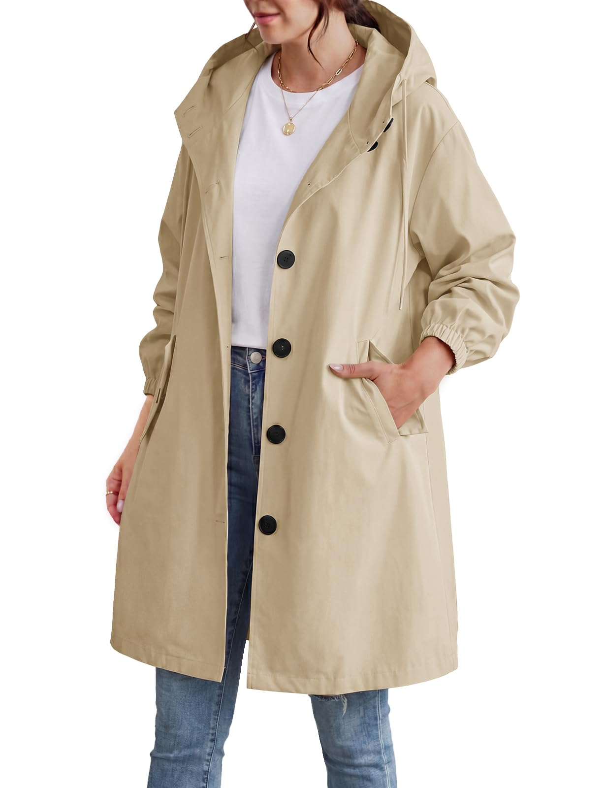 Vancavoo Gabardinas de Mujer Abrigo Largo Trench Coat Cortavientos Primavera Casual Chaqueta con Capucha