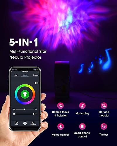 Miniatura 2 de Proyector inteligente de estrella de luz galaxia, proyector planetario para el hogar con control de aplicación, modos de temporizador de 24 horas,