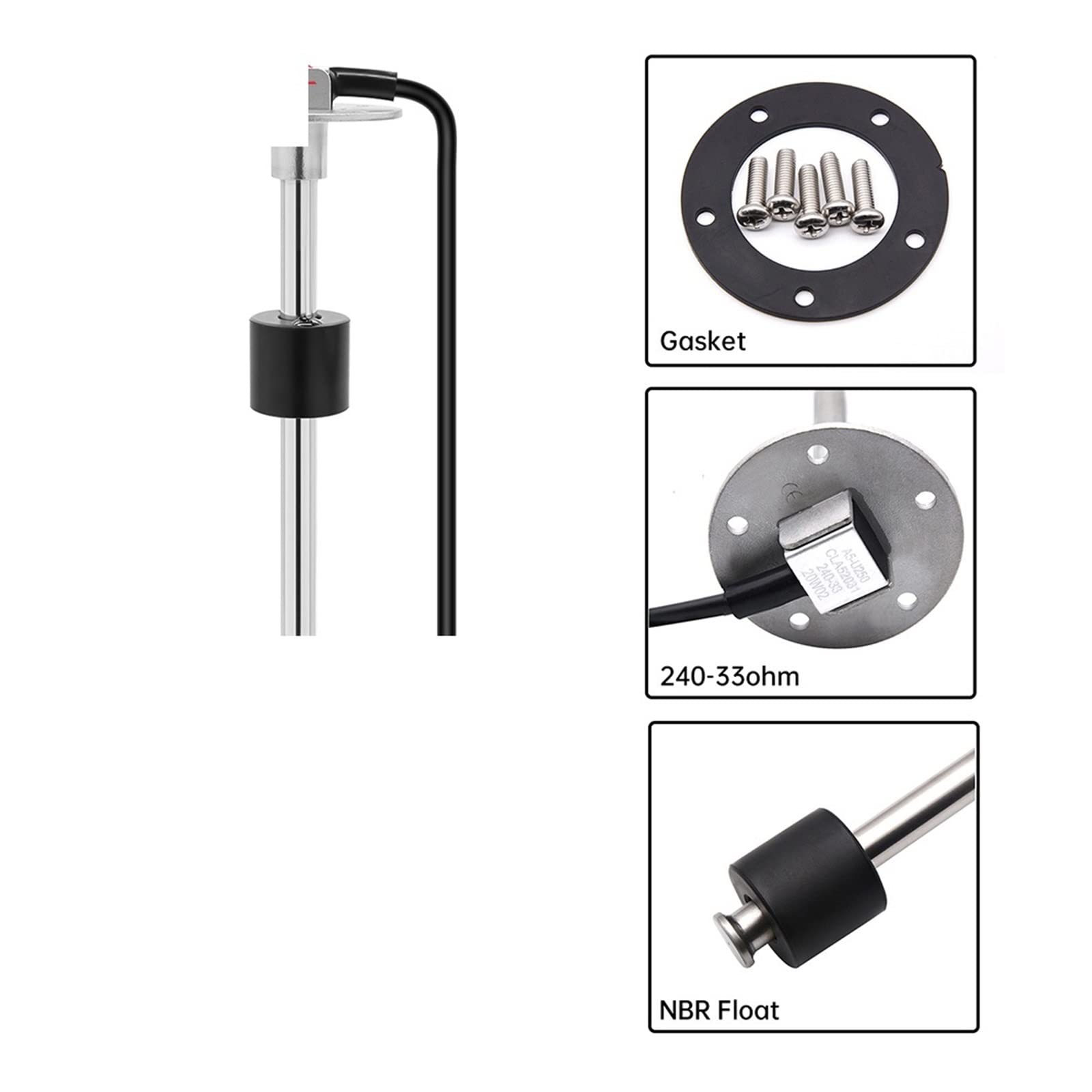 240-33 Ohm Sensore livello acqua/carburante Misura serbatoio olio benzina universale carburante in acciaio inossidabile,Monitor preciso(325mm)