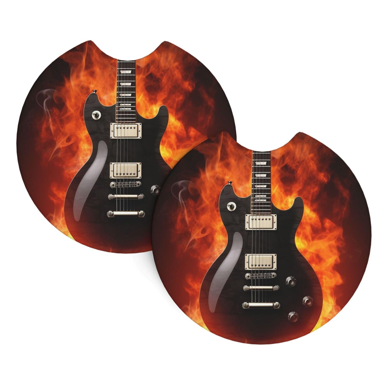 2PCS Car Coaster for Cup Holders Universal Auto Cup Mat Rock Guitar Cup Coaster Pad 2.7" Waterproof Neoprene Non-Slip Cup Holder Coasters Car Interior Accessories for Women Men