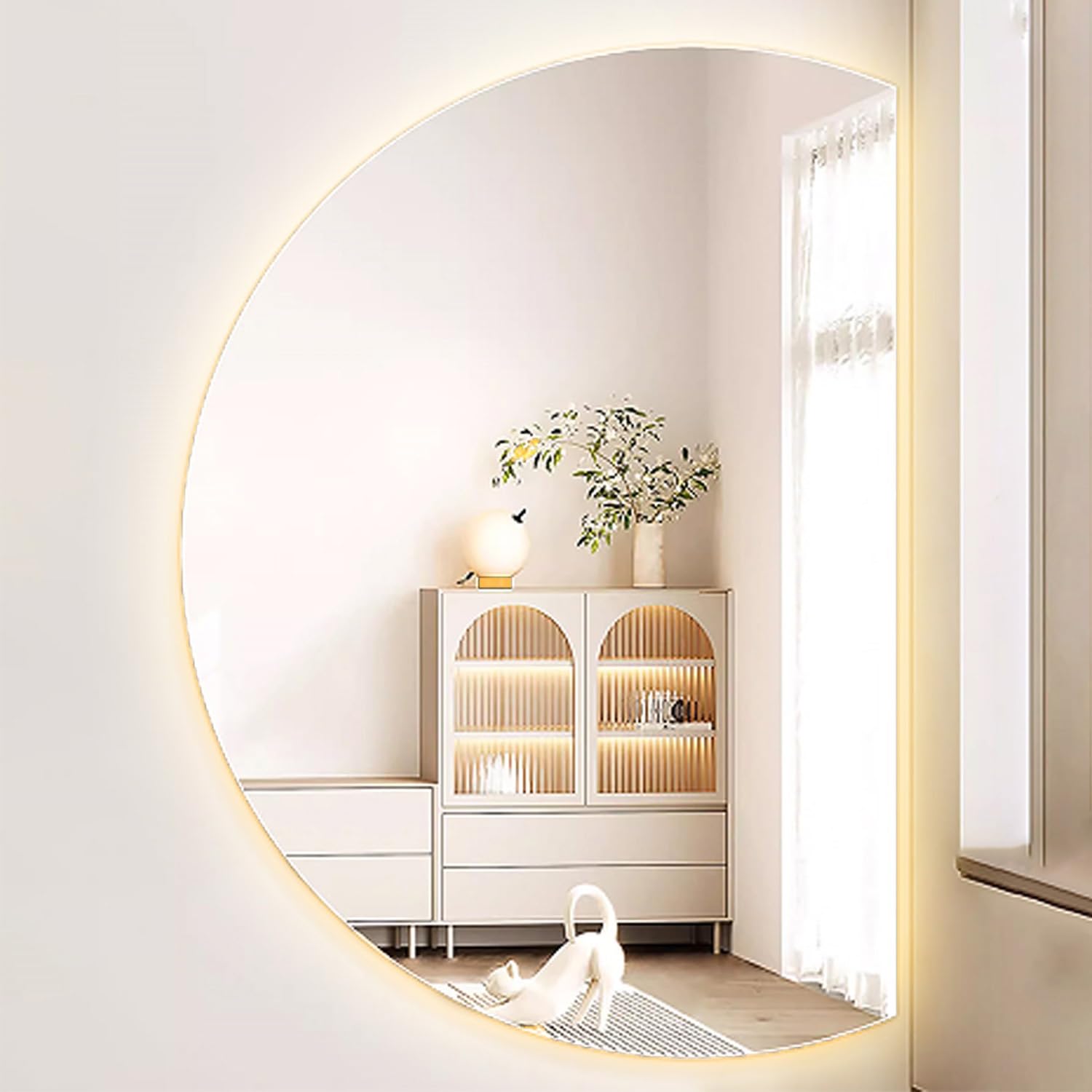 Lustro łazienkowe LED z przełącznikiem dotykowym, przeciwmgielne, ściemniane, 3 ustawienia kolorów, 80 x 61 cm, prawe cięcie lusterko do makijażu do nowoczesnych toaletek