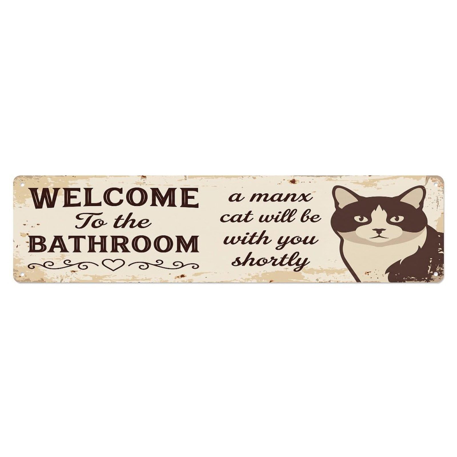 Vintage WELCOME To The BATHROOM Manx Cat Metal Tin Sign