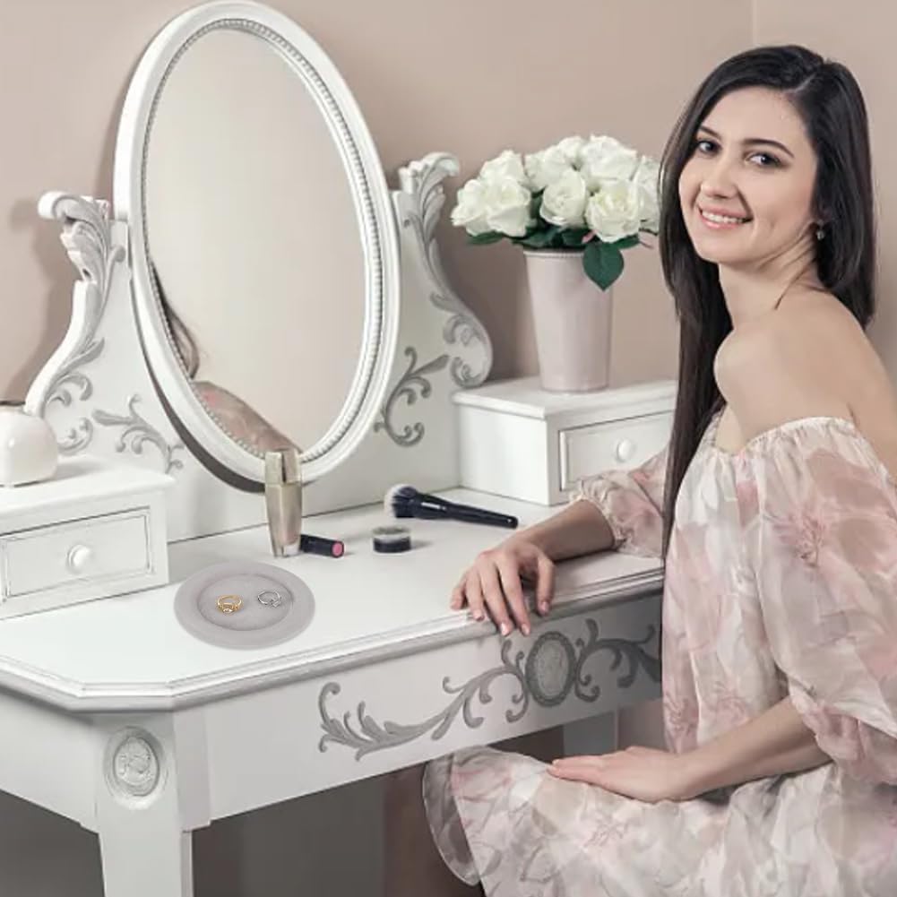 Velvet Jewelry Display Holder Round Gray Jewelry Tray Dish Showcase Display Organizer Trinket Storage for Women Ring Earring Necklace Pendants Bracelet Watch Velvet Buttons Box - Image 6