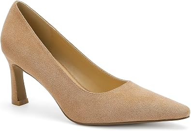 Beast Fashion Womens Suede Pointed Toe Pumps Kitten Heel Pumps Closed Toe Slip-On Heels Trendy Mid-Heel Pumps Dress Wedding Comfort Shoes