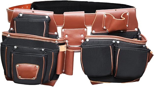 Leather And Nylon Tool Belts For Men, Framers Tool Bags, Leather Tool Belt For Carpenters And Electricians, Nylon Pouch Kit, Heavy Duty Utility Tool Pouch Bag - Black