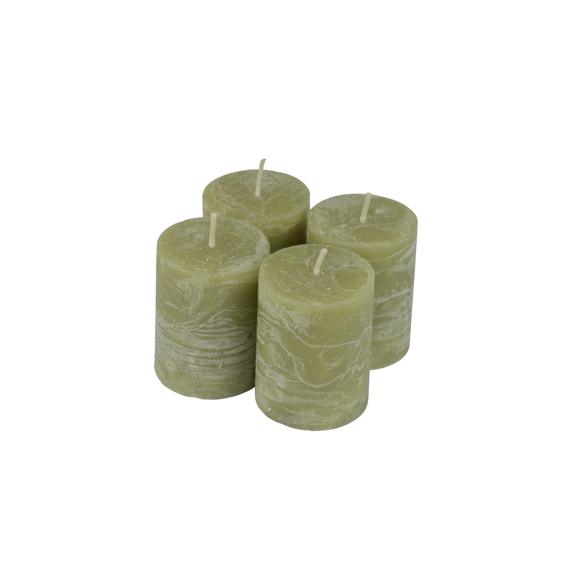 Homéa Lime Set Of 4 Rustic Pillar Candles D4 X H5 Cm Green