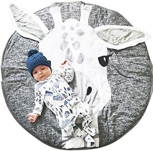 Lzttyee Cotton Round Giraffe Nursery Rug Baby Floor Playmats Crawling Mat Game Blanket for Kids' Room Decoration Dark Gray