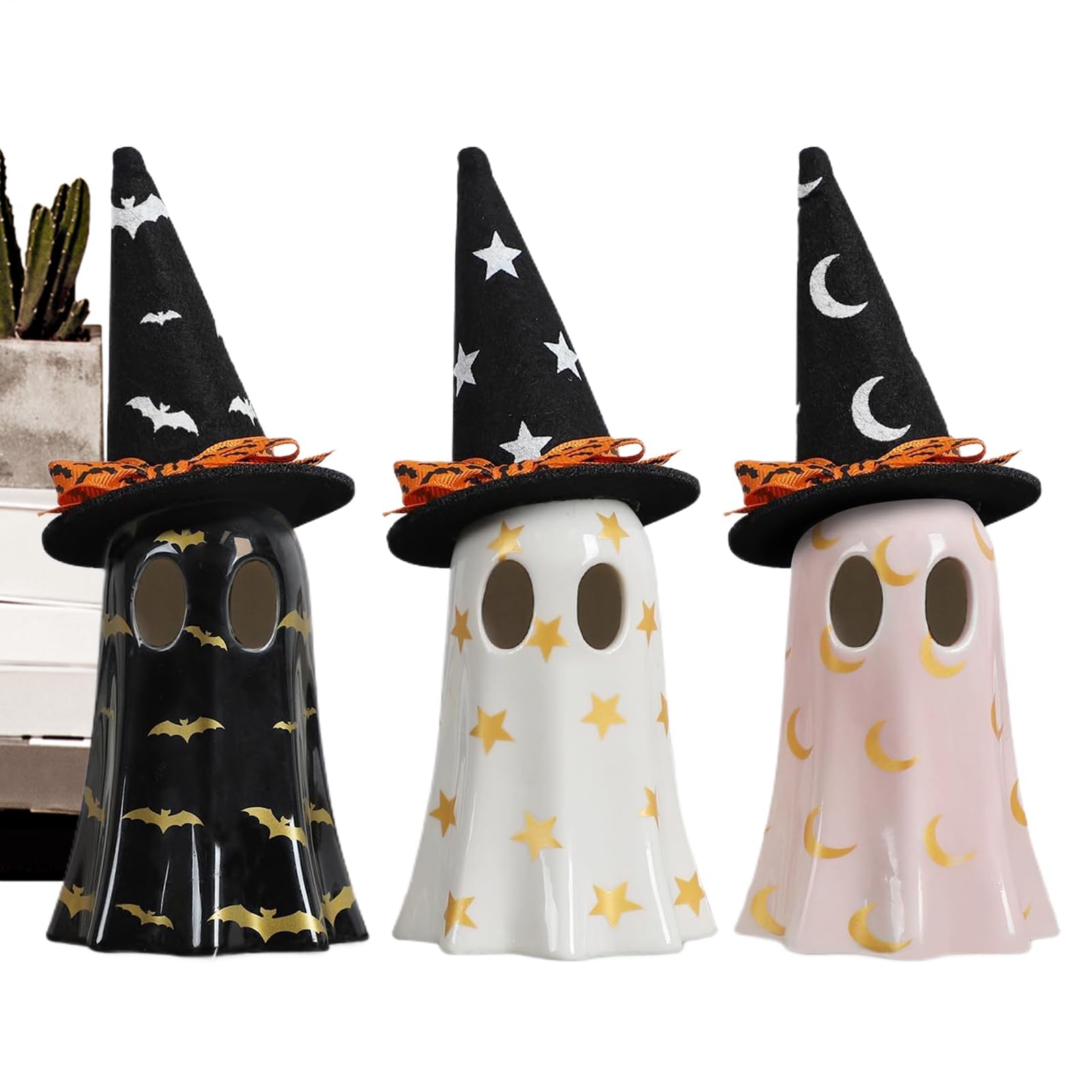 Simpatiche Figurine, Decorazioni spaventose Halloween | Ornamento in Resina con Cappello per Tavolo e scaffale libreria scrivania Decorazione Domestica