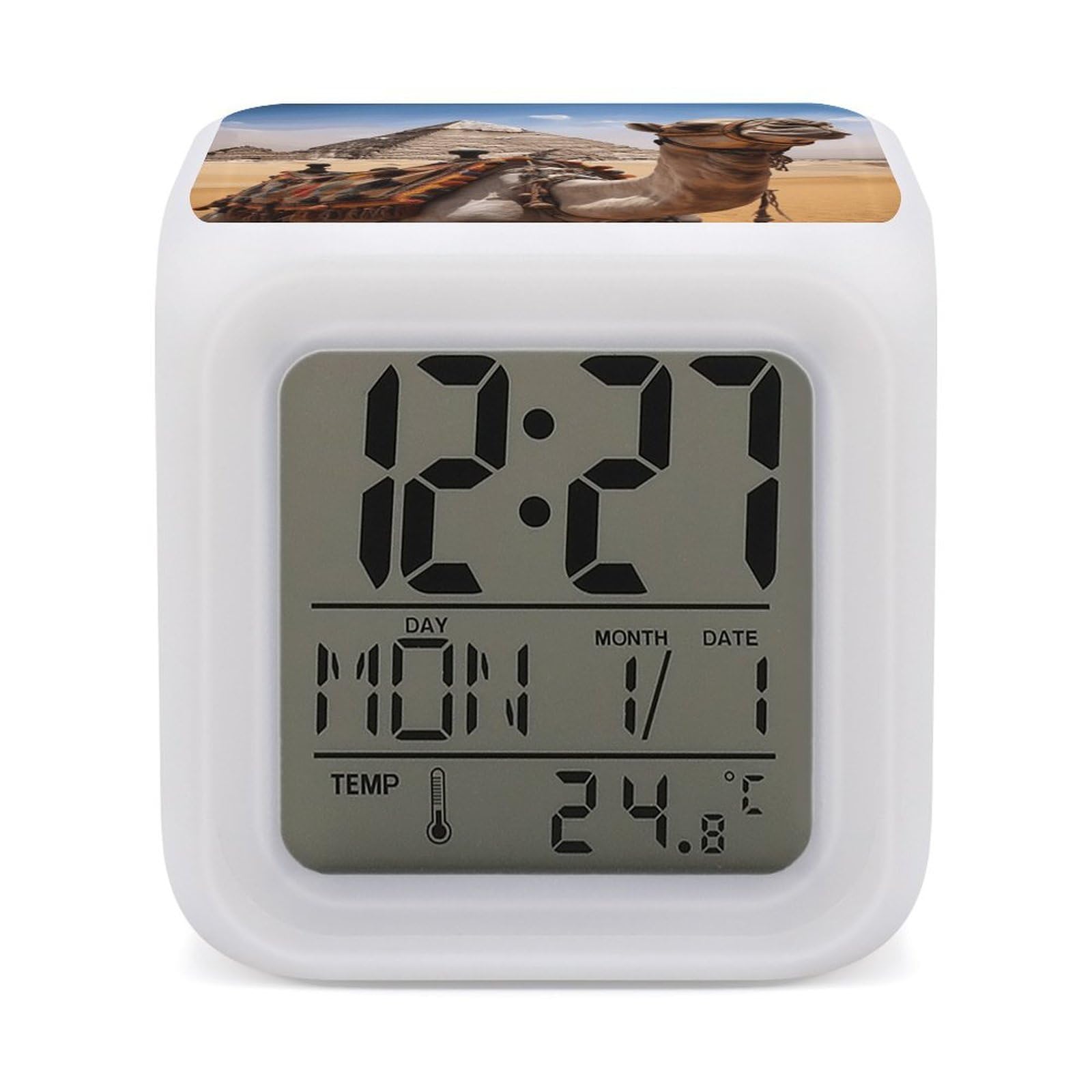 VstaDank Pyramid Camel Alarm Clocks with 7 Color Changing Night Light Exquisite Bedroom Digital Clocks with LED Temperature Display Desk Clock Ok to Wake Clocks for Heavy Sleeper