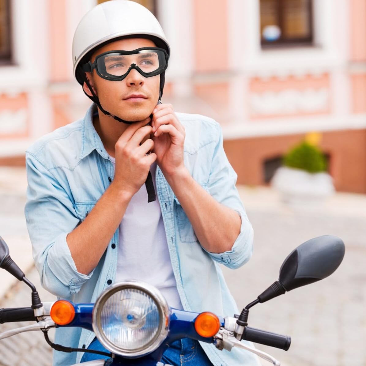 Occhiali Protettivi Moto Vintage Leggeri Resistenti Urti e Strappi per Ciclismo e Attività Outdoor con Lenti Trasparenti Antivento
