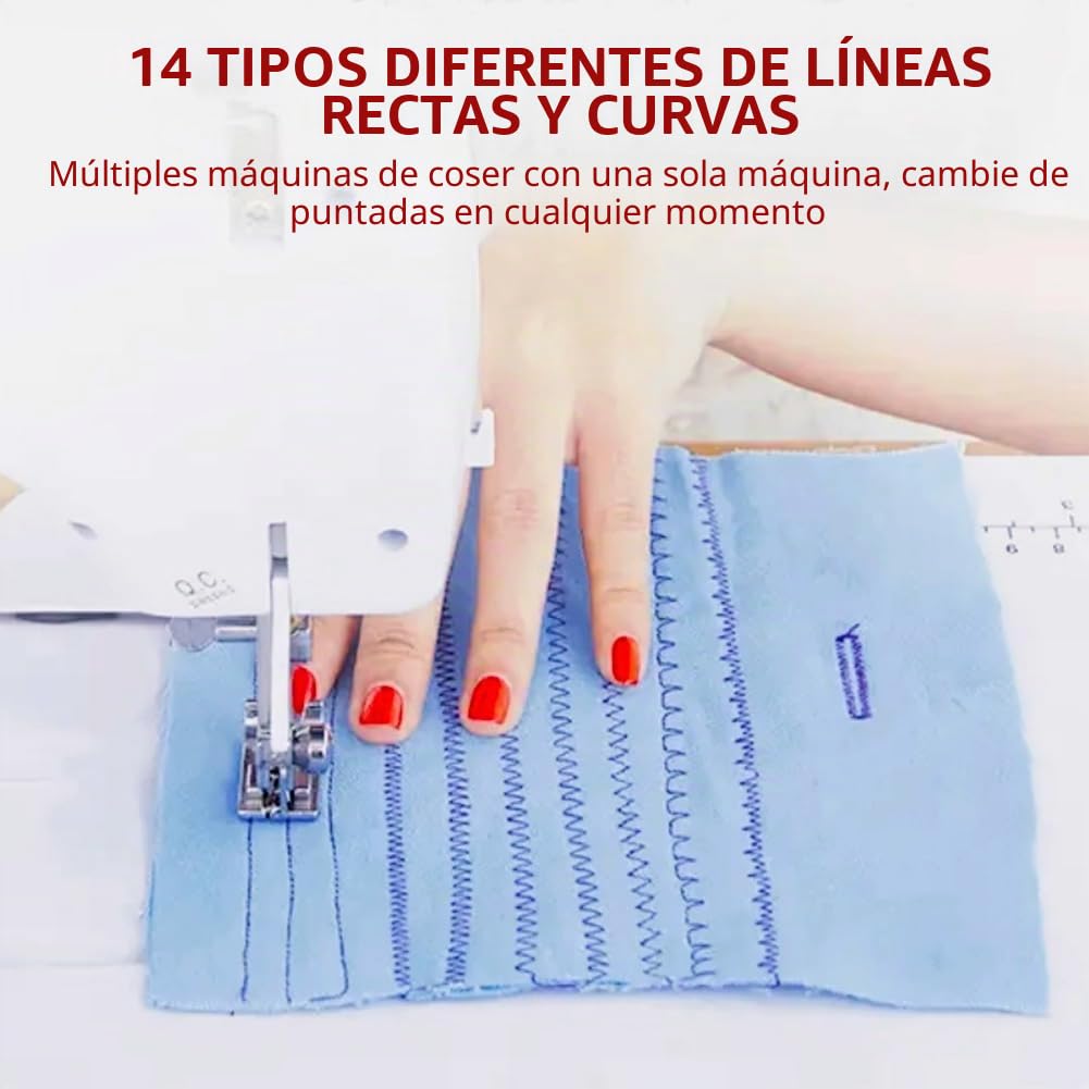 ZPSHYD - Máquina de coser eléctrica portátil de 14 puntos, para principiantes y niños, con pedal, ideal para ropa, bolsos y muñecas, color rojo y blanco