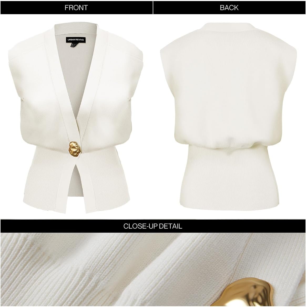 URBAN REVIVO Women's Sweater Vest Sleeveless V-Neck Knit Tops Lightweight with Gold Leaf Button Down Cardigans - Image 5
