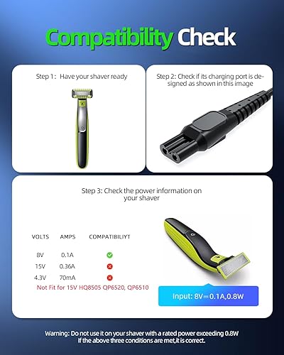 Miniatura 4 de Cable de alimentación HQ850 de 5 pies para Philips Norelco One Blade QP2630 QP2530 Afeitadora Razor Adaptador de suministro de cargador de repuesto