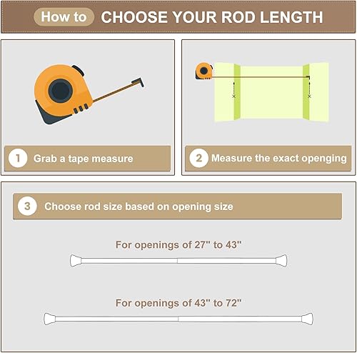 Miniatura 3 de Euplar - Barra de cortina de ducha de tensión, barra de cortina de ducha ajustable de 43 a 72 pulgadas, sin taladro, a prueba de óxido, barras de