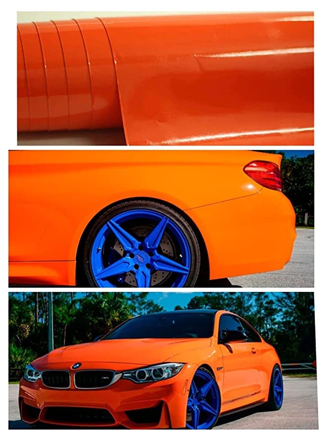 WALLMATE Vinyl Car Wrap Sheet Roll Film Sticker Decal Waterproof Car Styling Wrap Auto Vehicle Accessories (12" x 48 Inches, Glossy Orange Wrap)