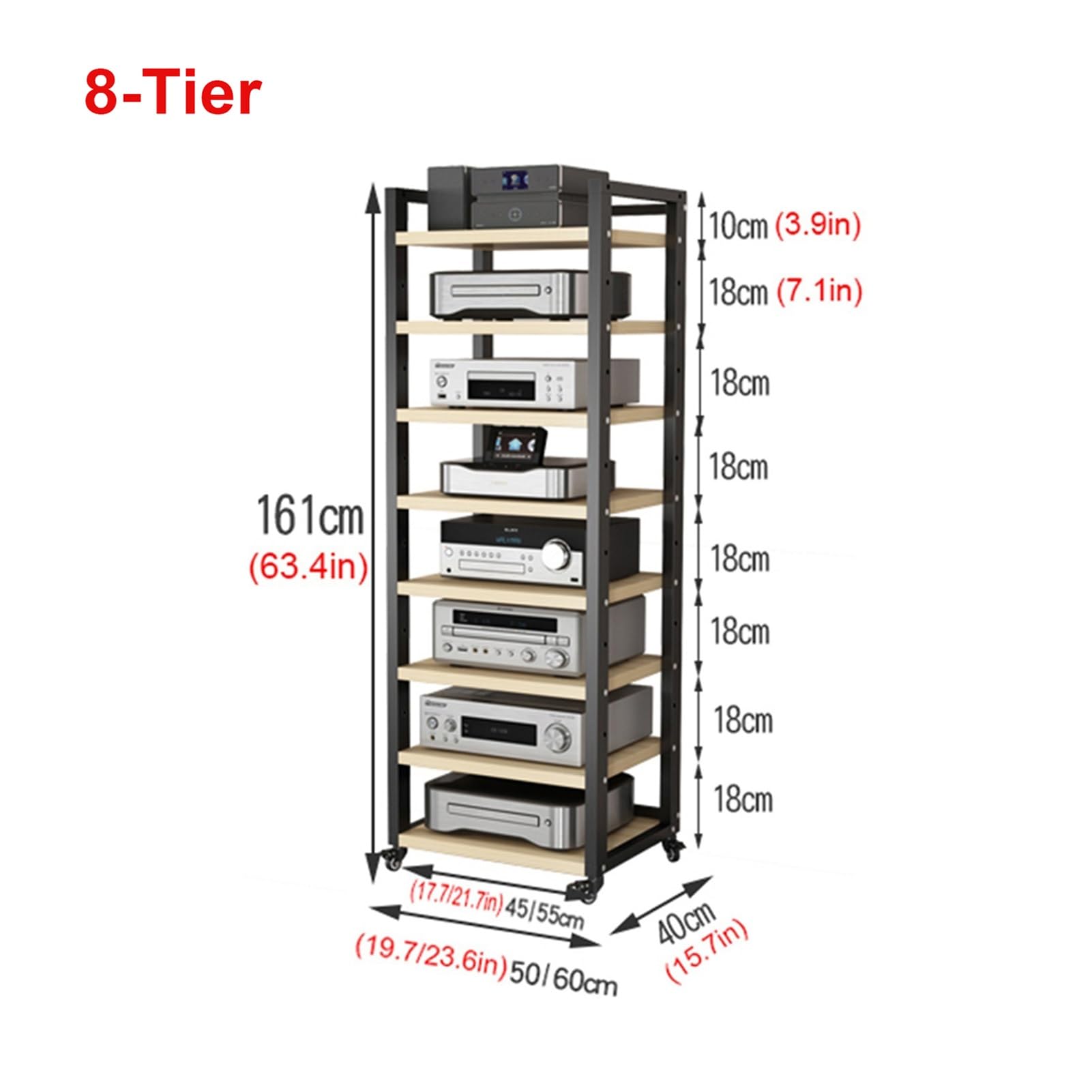 8 Tier Modern AV Cabinet, Entertainment Stereo Component Storage Rack,for Store Cable Boxes, DVD Players, Streaming Devices, Home Theater Receivers, Gaming Consoles, Speaker ( Color : A , Size : 50x40