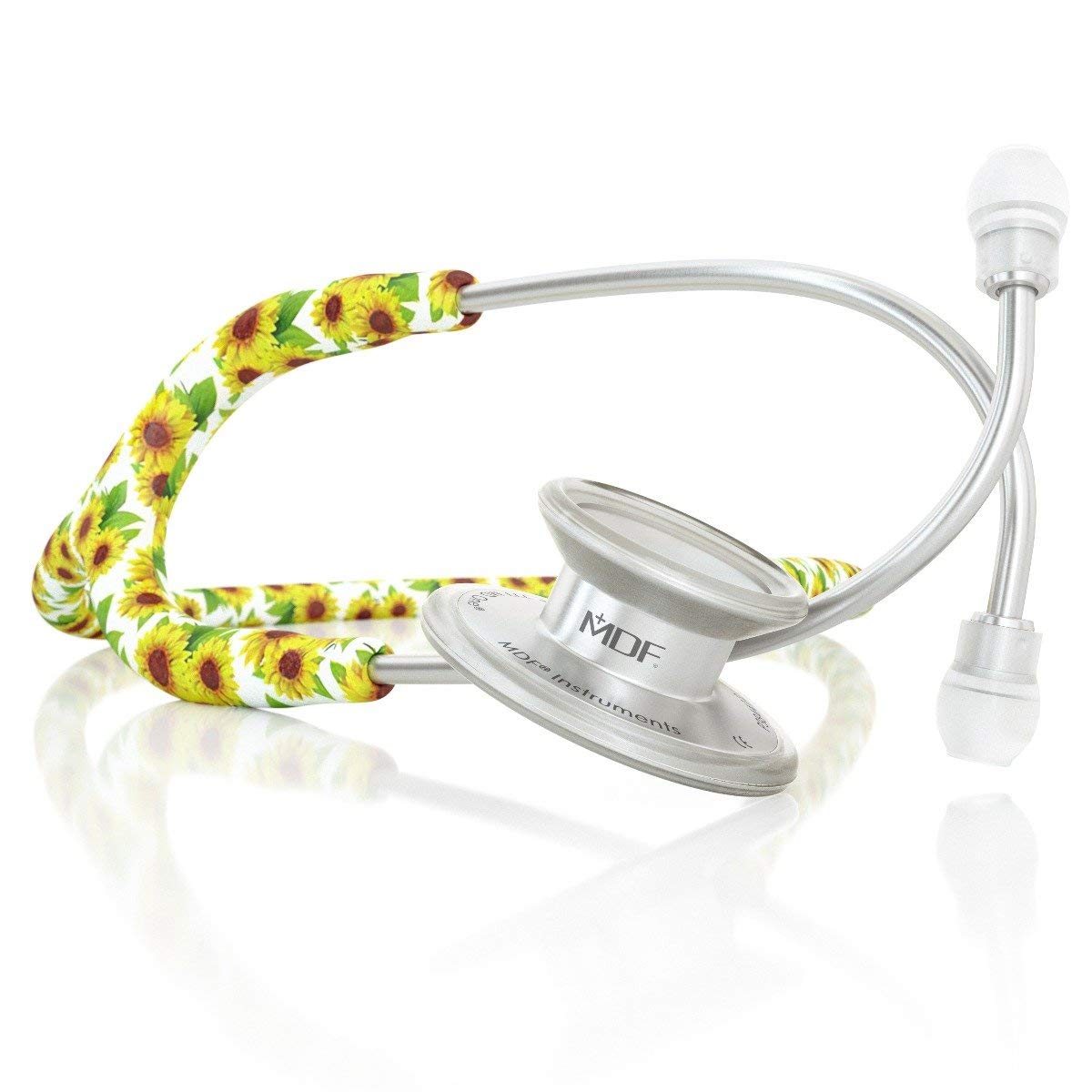 MDF Sunflower Silver MD One Epoch Lightweight Titanium Stethoscope, Adult, Sunflower Tube, Silver Chestpieces-Headset, MDF777TF