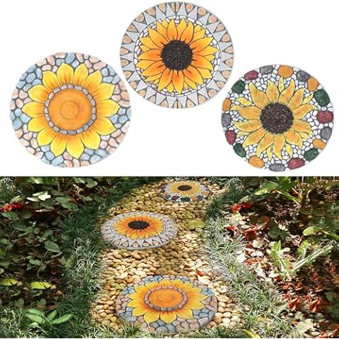 DAMEING Sunflower Stepping Stones Outdoor Garden Decoration, 3 Pack Paving Stones Kit for Outside Patio Landscape Yard Walkway Path, Anniversary Housewarming Birthday Gift, Indoor Decoration Cover