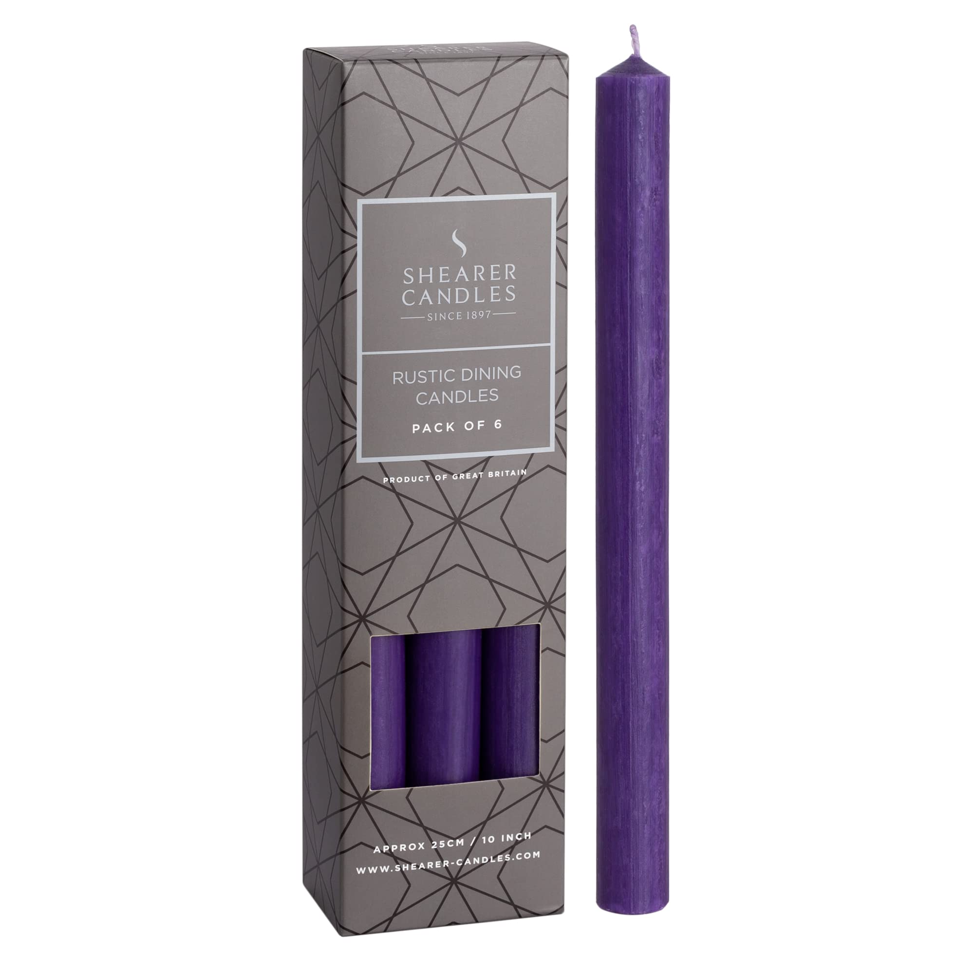 Shearer Purple Candles - Dinner Candles - 10 Inch - Unscented Dripless Dinner Candles - 11 Hour Burn Time - 6 Pack