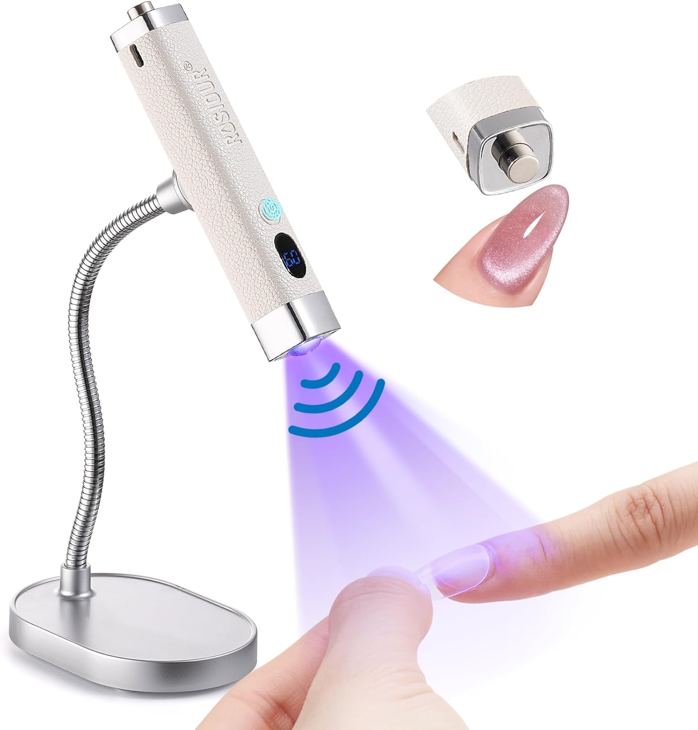 Handheld Mini UV Light for Nails: Flash Cure UV Led Nail Lamp with Stand Cat Eye Magnet- Hand Held Fast Dry Single UV Lamp Pen with Auto Sensor for Manicure Home Salon (White)