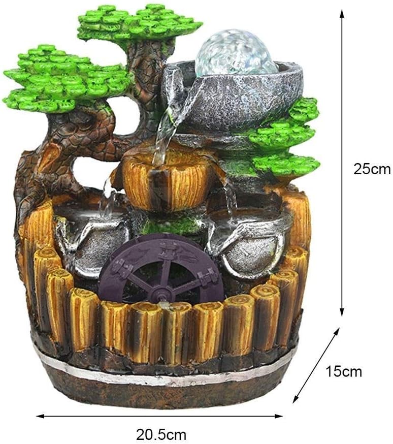 Indoor Fountains Creative Desktop Fountain Resin Rockery Fountain Decorated with Three Layers of Waterfalls and Rotating Beads Tabletop Fountain