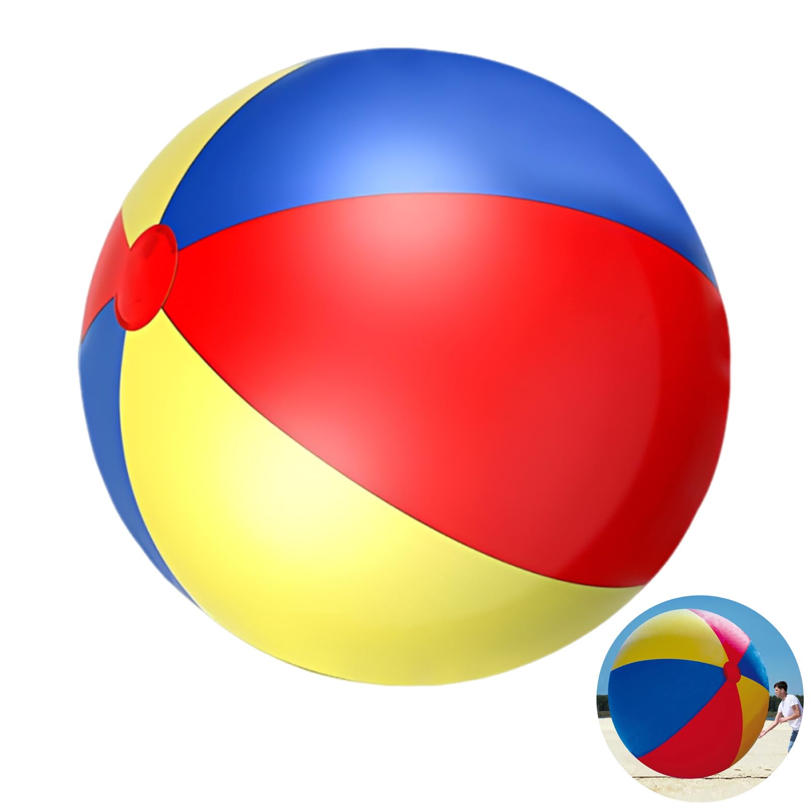 DXPETA 24 Inch Inflatable Beach Ball, Classic Red Yellow Blue Pool Party Favors, Giant Inflatable Ball for Beach Games for Kids, Outdoor Water Toys for Summer Backyard Play and Schools