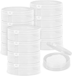 Plastic Cotton Round Holder Pack of 12 Cosmetic Cotton Pad Holder Portable Travel and Sealed Suitable for Makeup Remover Cotton Cotton Balls Beads (Whitish-Transparent)