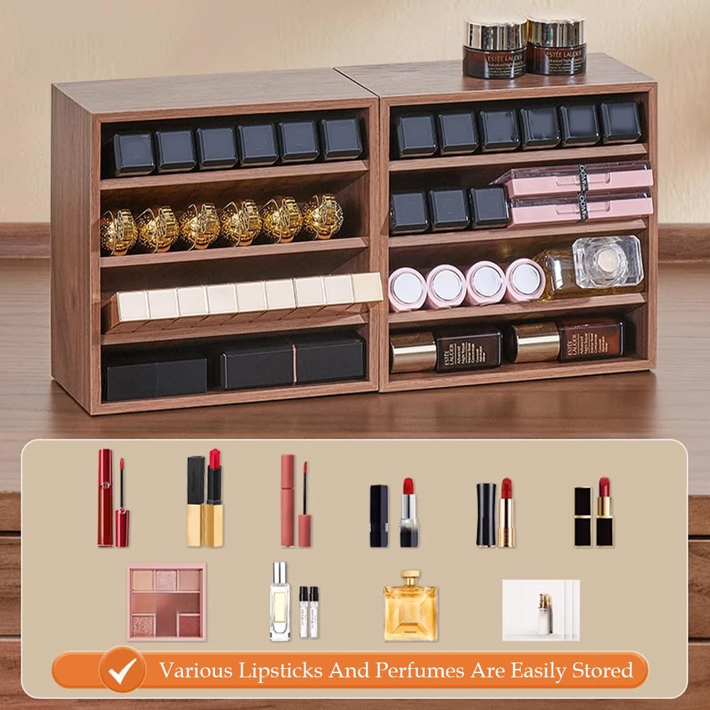 WAYUTO Organizer per rossetti in legno a 4 livelli, supporto per rossetto da scrivania, organizer per lucidalabbra, cosmetici e oli essenziali