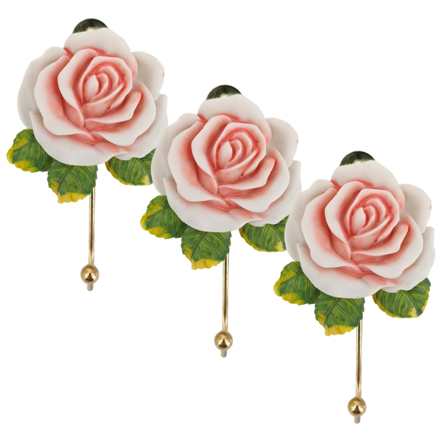 Latemeia 3 PCS Flower Wall Hooks, Hand-Painted Rose Decorative Wall Hooks Vintage Towel Hook for Hanging Keys, Jewelry, Towels, Flower for, Decorative Hook