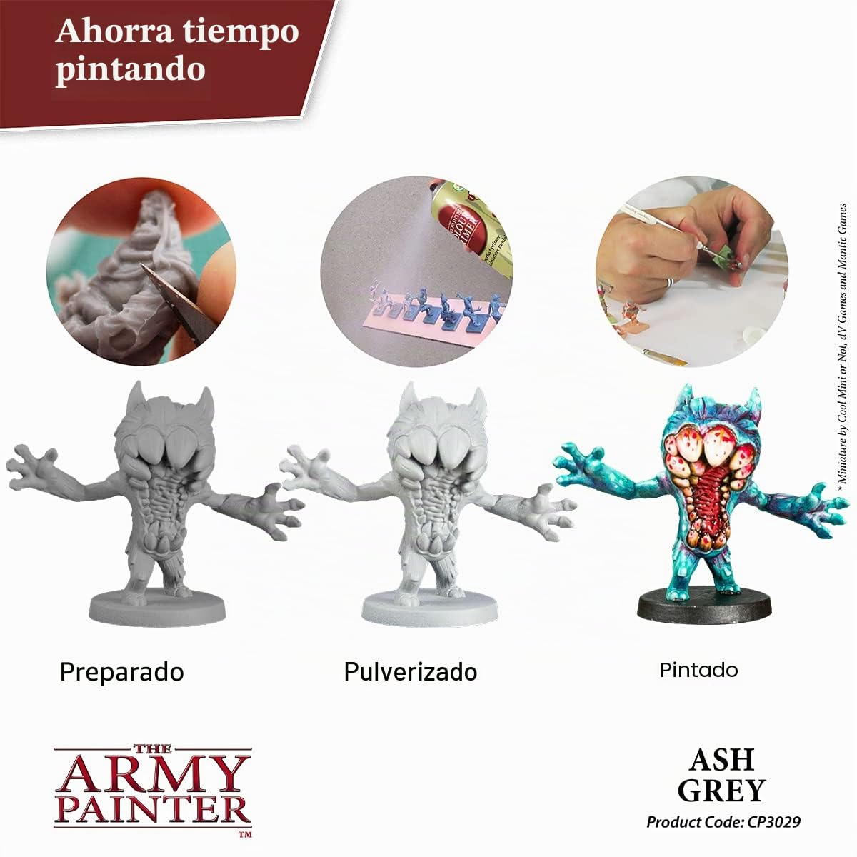 The Army Painter, Colour Primer Ash Grey, 400 ml Pintura Modelismo Spray Gris Ceniza - Imprimacion Plastico Miniaturas para Warhammer Figuras y D&D Miniatures