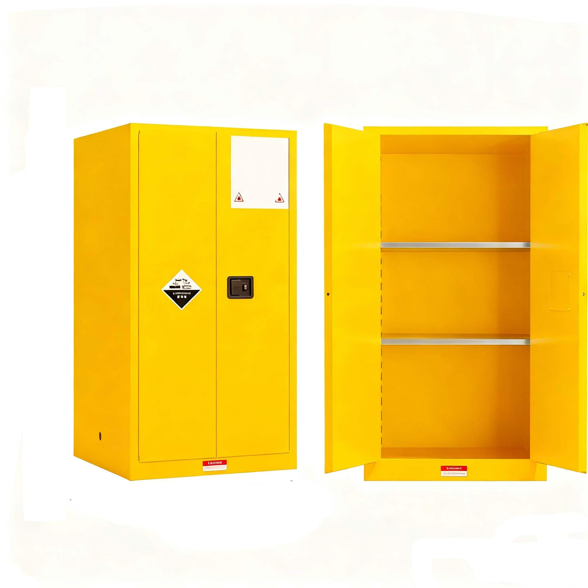 Armario de Seguridad Contra Incendios de Doble Capa, con Cerradura de Enlace de 3 Puntos y Cubeta Antigoteo para Almacenamiento de Productos Químicos Peligrosos, Armario pa yellow 44.09×23.23×18.11in