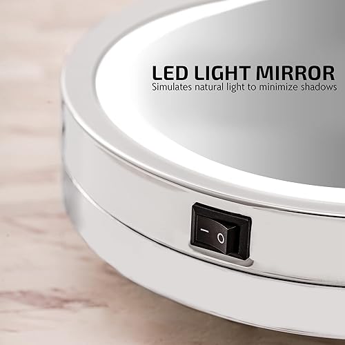 Miniatura 5 de OVENTE Espejo de maquillaje iluminado de 9 pulgadas con aumento de 1X7X, espejo de tocador redondo con aumento de doble cara inalámbrico, diseño