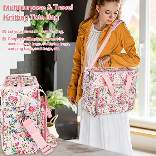 coopay large crochet bag knitting bags and totes organizer traveling crochet bags yarn bag for carrying crochet hooks knitting kit skein yarn wool project knitting amp crochet supplies pink flower