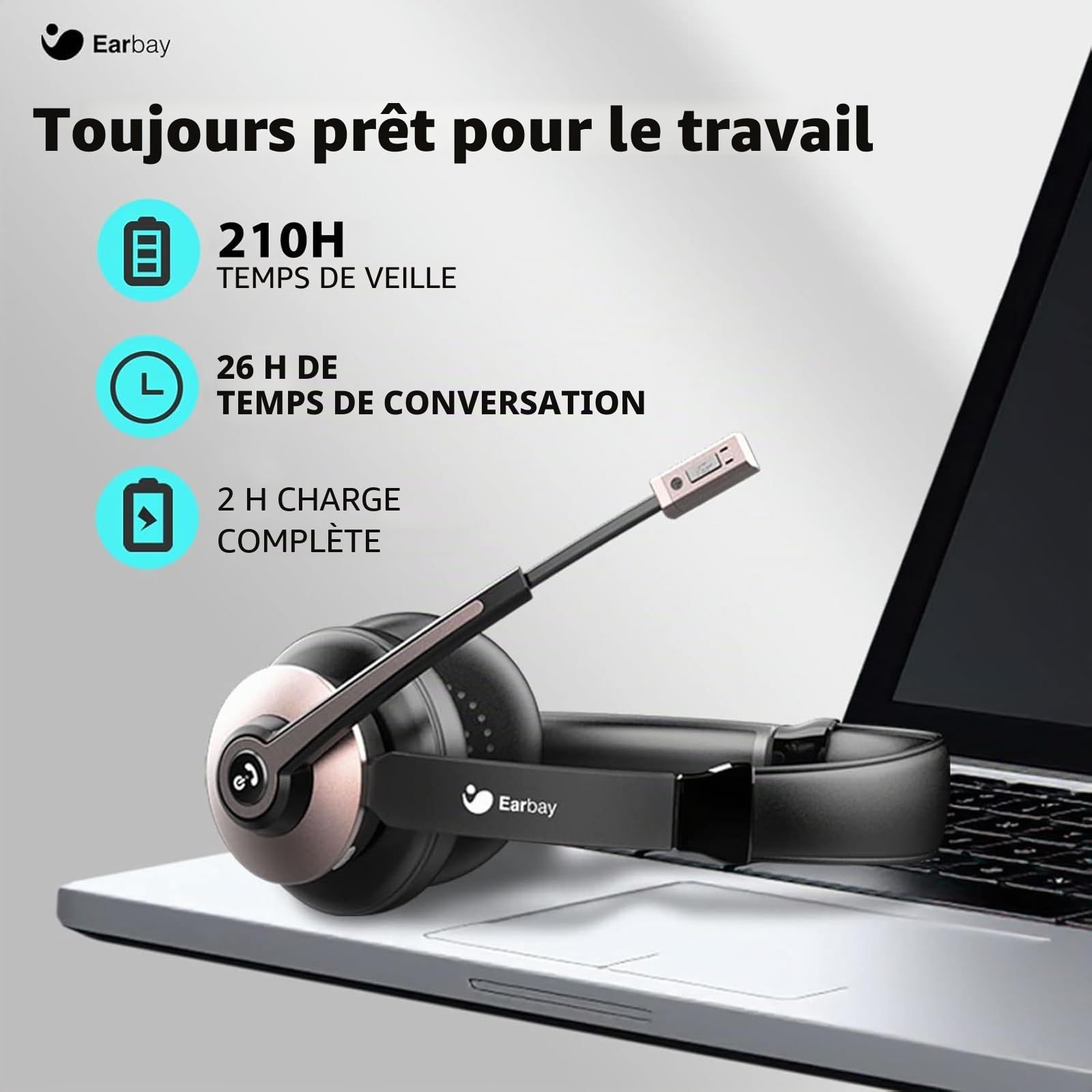 Casque sans fil Bluetooth microphone, réduction du bruit, dongle USB, pour ordinateur/telephone portable/reunion/centre d'appel/bureau