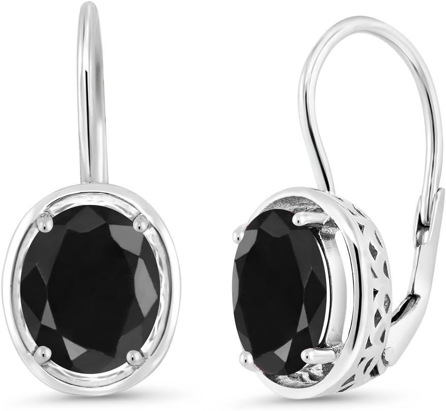Gem Stone King 5.08 Cttw Oval Black Sapphire 925 Sterling Silver Dangle Earrings For Women | Gemstone Birthstone | Oval 9X7MM